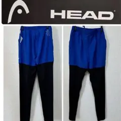 【HEAD トレーニングパンツ 青・黒　M レイヤードパンツ　撥水加工ランニング