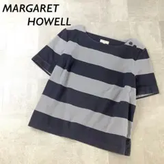 MARGARET HOWELL ワイドボーダー 半袖 シャツ グレー ブラックのサムネイル
