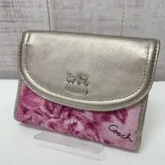 瀬*姫様 Coach 花柄 三つ折り財布 ピンク/シルバー