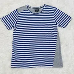 アールニューボールド　青白ストライプ/グレーデザイン　Tシャツ　【L】　コットンのサムネイル