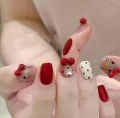 ハローキティ風 ネイルチップ 赤白