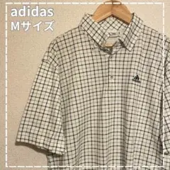 アディダス ボタンダウン ポロシャツ チェック パステルグリーン ロゴ刺繍 古着