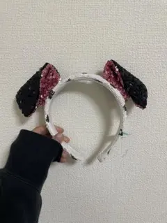 ディズニー　犬耳カチューシャ 黒とピンクのラメ
