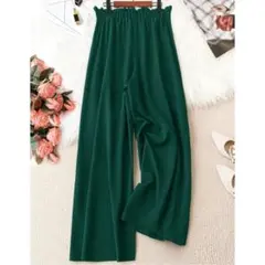 新品　ワイドパンツ　カジュアルパンツ　緑　XL ゆったり　大きい　レディース