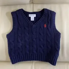 ポロ ラルフローレン　ケーブルニット Vネック ベビーベスト ネイビー