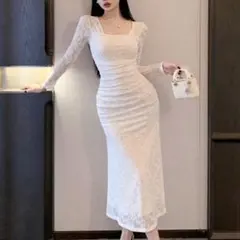 【即日発送】 DAZY ホワイトレースミディドレス S