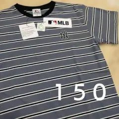 新品☆MLB NY ヤンキース 半袖Tシャツ 150 ボーダー グレー 刺繍ロゴのサムネイル