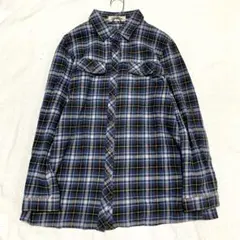 【トレインタウノ】ボタンシャツ チェック柄 袖ロールアップ可 綿100％ LL