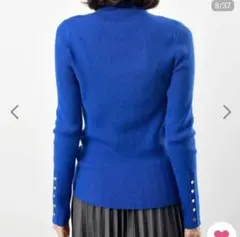 r.p.s タートルネック　袖口ボタンタートルリブニットプルオーバー 　青　L