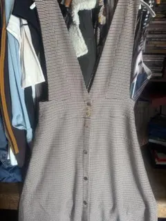 ZARA チェック柄サロペットドレス L
