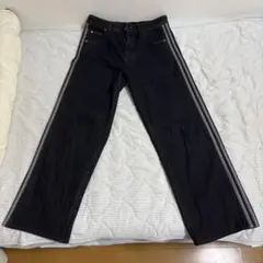 ダークグレー サイドストライプ ワイドレッグデニム