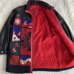 【超奇抜デザイン】１９７０ｓ　スペイン製ビンテージニットレザーコート　黒