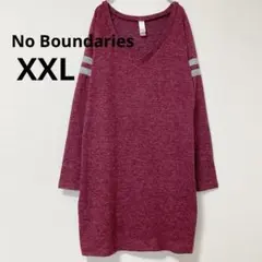 No Boundaries バーガンディ Vネック チュニックワンピース XXL