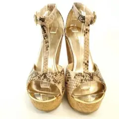 ジミーチュウ　35 サンダル　レザー　パイソン　ウエッジソール　レディース　美品