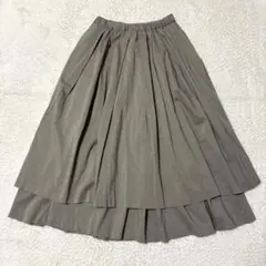 mizuiroindミズイロインド ダブルヘムフレアロングスカート　グレージュのサムネイル