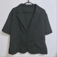 しまむら　リネン調半袖ジャケット　黒　Lサイズのサムネイル