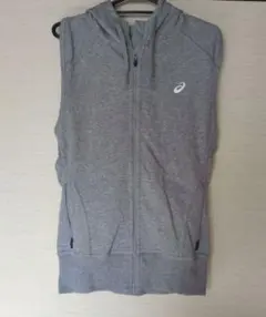 ASICS フード付きグレー ジップアップベスト