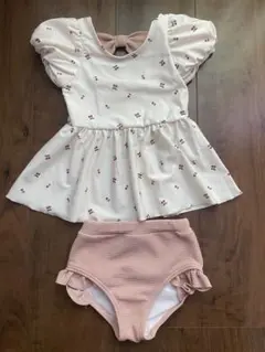 プチマイン　petit main 水着 ホワイト ピンク チェリー柄 100㎝