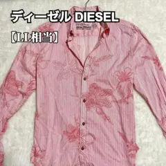ディーゼル DIESEL 長袖 ストライプシャツ LL相当 赤 襟付き
