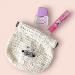 あざらしのバネ口ポーチ＊編み物＊棒針編み＊ハンドメイド