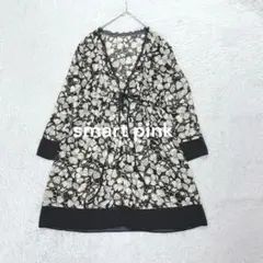 smart pink◆Vネックシアーチュニック L グレー 花柄 ブラウジング♪
