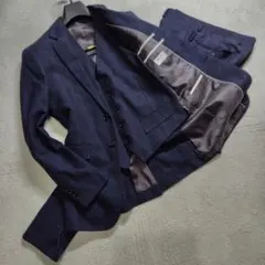 極美品　現行　オリヒカ　スーツ　3ピース　格子柄　ミディアムネイビー