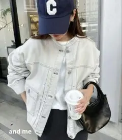 and me（アンドミー）　オーバーサイズノーカラーデニムツイルジャケット