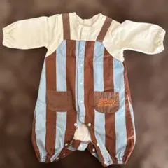 ストライプロンパース 80cm ブラウン・ブルー