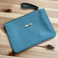 青　合皮　ポーチ　クラッチバッグ