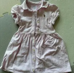 ポロ刺繍入りピンクストライプワンピース　18M 85