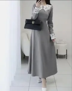 mily biletパール使いレースカラーニットワンピース　Lサイズ