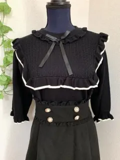 リボン付き胸元透かしフリルプルオーバー 大きいサイズ 4L