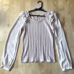 ブラウス　ピンク　春　長袖　シフォン　ニット　フリル　トップスのサムネイル