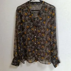 花柄シースルーブラウス 長袖 Vネックのサムネイル