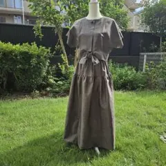 着物リメイク 7マルキ大島紬 スクエアネックワンピース ジレ L〜XXL