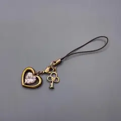極美品　ヨンドシー　4℃ キーホルダー　ストラップ　ハート　ブラウンゴールド