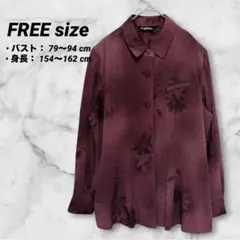 Mild Fashion ジャガード織 ちりめん風ブラウスジャケットボルドー