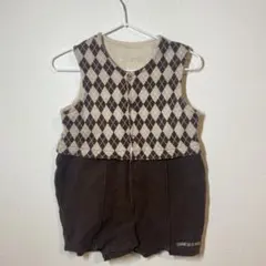 COMME CA DU MODE ブラウン ロンパース ひし形お洒落レトロ 80