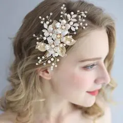 新入荷！ウェディング　結婚式　ヘッドドレス　お花 ゴールド 成人式　前撮り4/