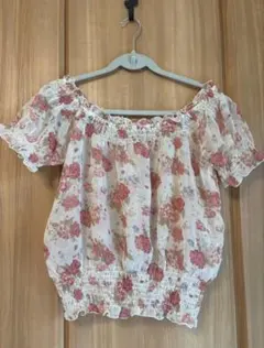 【匿名】COLZA 花柄 オフショルダー トップス M シアー素材　透け感のサムネイル