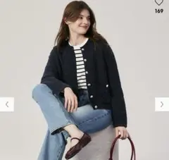 ノーカラーカーディガン