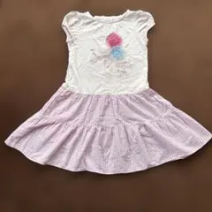 メゾピアノ　アイスクリーム　刺繍付き半袖ワンピース ピンク