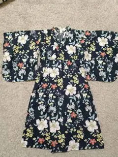 petit main 浴衣ドレス 100cm 花柄 ネイビーのサムネイル