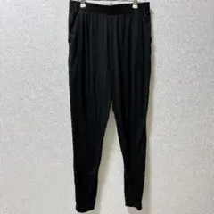 ノーブランド リブパンツ ゴム無地 M 黒 無地 リラックス シンプル