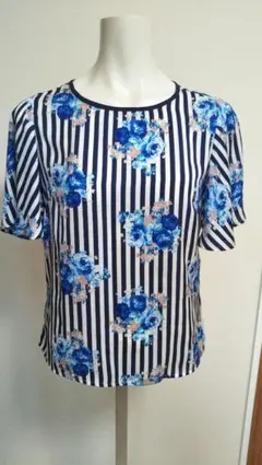 ナラカミーチェ　ストライプ×フラワー柄　プルオーバーブラウス