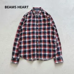 ビームスハート ボタンダウンチェック柄シャツ ボタン付ポケット 長袖 綿 Mのサムネイル