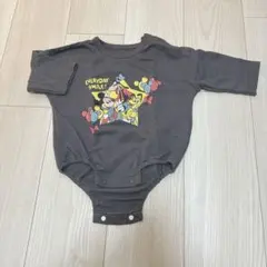 ミッキー ディズニー　プリントロンパース グレー　チャコールグレー　80センチ