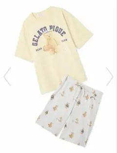 【HOMME】スポーティーベアワンポイントTシャツ&総柄ハーフパンツセット