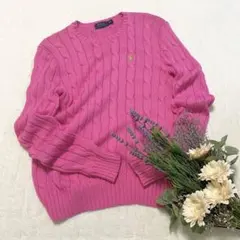 美品《ポロラルフローレン》コットン ケーブルニット ピンク M