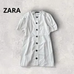 ZARA ミニワンピース パフスリーブ チュニック コットン リネン シンプル